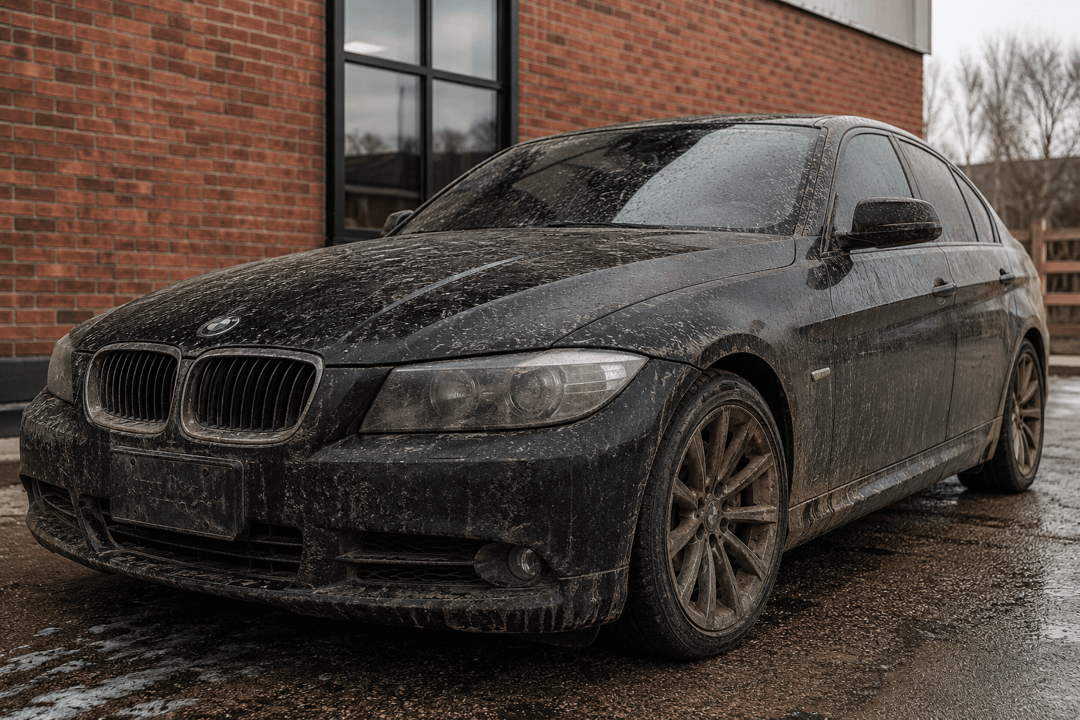 Vehicle exterior showing dirt and grime before detailing